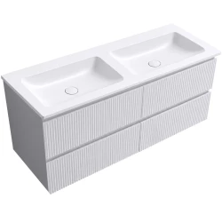 CERANO - Koupelnová skříňka Carole - bílá matná rýhovaná + dvojumyvadlo z lit. mramoru Amati - bílá matná - 121x49,5x46,7  (CER-271276)