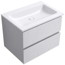 CERANO - Koupelnová skříňka Carole - bílá matná rýhovaná + umyvadlo z lit. mramoru Amati - bílá matná - 60,5x49,5x46,5  (CER-272026)