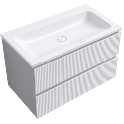 CERANO - Koupelnová skříňka Carole - bílá matná rýhovaná + umyvadlo z lit. mramoru Amati - bílá matná - 80,5x49,5x46,5  (CER-281535)