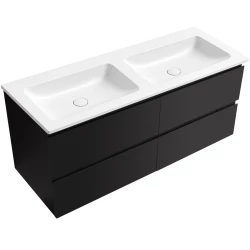 CERANO - Koupelnová skříňka Carole - černá matná + dvojumyvadlo z lit. mramoru Amati - bílá matná - 121x49,5x46,7  (CER-291562)