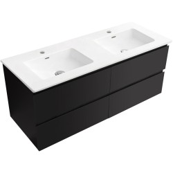 CERANO - Koupelnová skříňka Carole - černá matná + keramické dvojumyvadlo Novo - bílá lesklá - 121x49,5x46,5  (CER-979862)