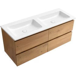CERANO - Koupelnová skříňka Carole - dub medový + dvojumyvadlo z lit. mramoru Amati - bílá matná - 121x49,5x46,7  (CER-326561)