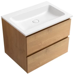 CERANO - Koupelnová skříňka Carole - dub medový + umyvadlo z lit. mramoru Amati - bílá matná - 60,5x49,5x46,5  (CER-376988)