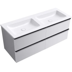 CERANO - Koupelnová skříňka Velora - bílá matná, úchytka černá + dvojumyvadlo z lit. mramoru Amati - bílá matná - 121x54,5x46,7  (CER-416978)