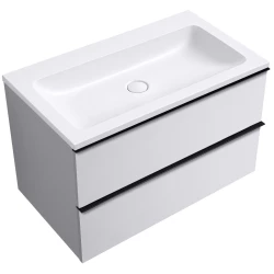 CERANO - Koupelnová skříňka Velora - bílá matná, úchytka černá + umyvadlo z lit. mramoru Amati - bílá matná - 80,5x54,5x46,5  (CER-433328)