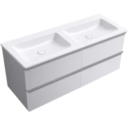 CERANO - Koupelnová skříňka Velora - bílá matná, úchytka chrom + dvojumyvadlo z lit. mramoru Amati - bílá matná - 121x54,5x46,7  (CER-459627)