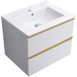 CERANO - Koupelnová skříňka Velora - bílá matná, úchytka zlatá + keramické umyvadlo Todo - bílá lesklá - 71x55x46,5  (CER-664885)