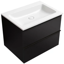 CERANO - Koupelnová skříňka Velora - černá matná, úchytka černá + umyvadlo z lit. mramoru Amati - bílá matná - 60,5x54,5x46,5  (CER-611318)