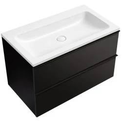 CERANO - Koupelnová skříňka Velora - černá matná, úchytka černá + umyvadlo z lit. mramoru Amati - bílá matná - 80,5x54,5x46,5  (CER-611540)