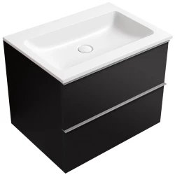 CERANO - Koupelnová skříňka Velora - černá matná, úchytka chrom + umyvadlo z lit. mramoru Amati - bílá matná - 60,5x54,5x46,5  (CER-689877)