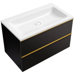 CERANO - Koupelnová skříňka Velora - černá matná, úchytka zlatá + umyvadlo z lit. mramoru Amati - bílá matná - 80,5x54,5x46,5  (CER-791040)