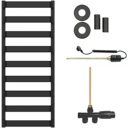 CERANO - Koupelnový radiátorový set Adriano - kombinované vytápění, termo tyč - boční jednobodové připojení - 300W - černá matná - 1200x500 mm (CER-033268)