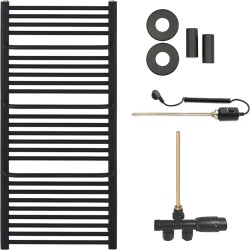 CERANO - Koupelnový radiátorový set Antonio - kombinované vytápění, termo tyč - boční jednobodové připojení - 600W - černá matná - 1180x550 mm (CER-085297)