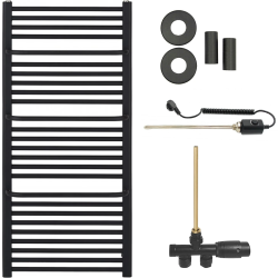 CERANO - Koupelnový radiátorový set Antonio - kombinované vytápění, termo tyč - boční jednobodové připojení - 600W - černá matná - 1460x550 mm (CER-663766)