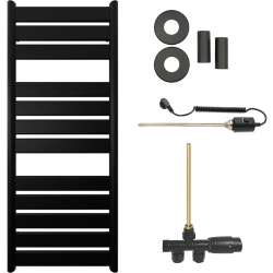 CERANO - Koupelnový radiátorový set Arturo - kombinované vytápění, termo tyč - boční jednobodové připojení - 600W - černá matná - 1200x500 mm (CER-663769)