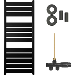 CERANO - Koupelnový radiátorový set Arturo - ústřední vytápění - boční jednobodové připojení - 644W - černá matná - 1200x500 mm (CER-663559)