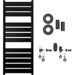 CERANO - Koupelnový radiátorový set Arturo - ústřední vytápění - boční připojení - 644W - černá matná - 1200x500 mm (CER-663301)