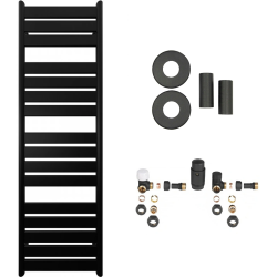 CERANO - Koupelnový radiátorový set Arturo - ústřední vytápění - boční připojení - 859W - černá matná - 1600x500 mm (CER-663304)
