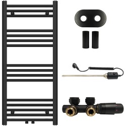 CERANO - Koupelnový radiátorový set Benito - kombinované vytápění, termo tyč - středové připojení 50 mm - 300W - černá matná - 1000x450 mm (CER-190374)