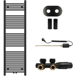 CERANO - Koupelnový radiátorový set Benito - kombinované vytápění, termo tyč - středové připojení 50 mm - 300W - černá matná - 1500x450 mm (CER-287284)