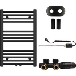 CERANO - Koupelnový radiátorový set Benito - kombinované vytápění, termo tyč - středové připojení 50 mm - 300W - černá matná - 700x450 mm (CER-163041)