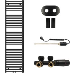CERANO - Koupelnový radiátorový set Benito - kombinované vytápění, termo tyč - středové připojení 50 mm - 600W - černá matná - 1700x450 mm (CER-317306)