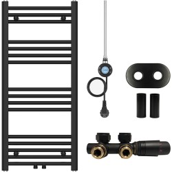 CERANO - Koupelnový radiátorový set Benito - kombinované vytápění, wifi tyč - středové připojení 50 mm - 300W - černá matná - 1000x450 mm (CER-186193)