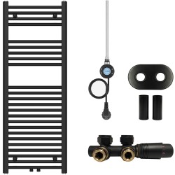 CERANO - Koupelnový radiátorový set Benito - kombinované vytápění, wifi tyč - středové připojení 50 mm - 300W - černá matná - 1200x450 mm (CER-215425)