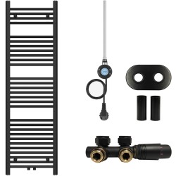 CERANO - Koupelnový radiátorový set Benito - kombinované vytápění, wifi tyč - středové připojení 50 mm - 300W - černá matná - 1500x450 mm (CER-283449)