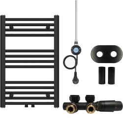 CERANO - Koupelnový radiátorový set Benito - kombinované vytápění, wifi tyč - středové připojení 50 mm - 300W - černá matná - 700x450 mm (CER-152536)