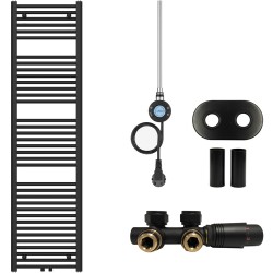 CERANO - Koupelnový radiátorový set Benito - kombinované vytápění, wifi tyč - středové připojení 50 mm - 600W - černá matná - 1700x450 mm (CER-315956)