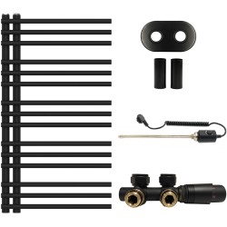 CERANO - Koupelnový radiátorový set Burke - kombinované vytápění, termo tyč - asymetrické připojení 50 mm - 300W - černá matná - 1000x500 mm (CER-446446)