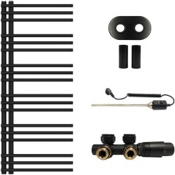 CERANO - Koupelnový radiátorový set Burke - kombinované vytápění, termo tyč - asymetrické připojení 50 mm - 300W - černá matná - 1200x500 mm (CER-467273)
