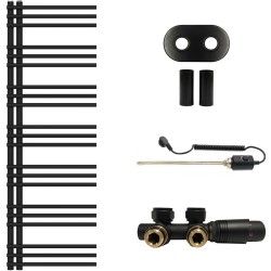 CERANO - Koupelnový radiátorový set Burke - kombinované vytápění, termo tyč - asymetrické připojení 50 mm - 300W - černá matná - 1500x500 mm (CER-506259)