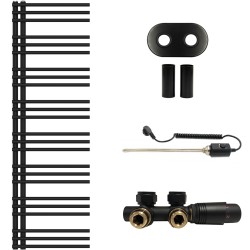 CERANO - Koupelnový radiátorový set Burke - kombinované vytápění, termo tyč - asymetrické připojení 50 mm - 600W - černá matná - 1600x500 mm (CER-518227)