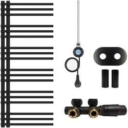 CERANO - Koupelnový radiátorový set Burke - kombinované vytápění, wifi tyč - asymetrické připojení 50 mm - 300W - černá matná - 1200x500 mm (CER-463967)