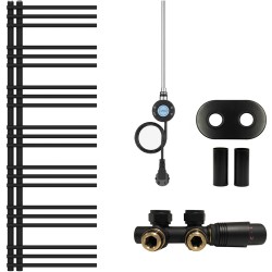 CERANO - Koupelnový radiátorový set Burke - kombinované vytápění, wifi tyč - asymetrické připojení 50 mm - 300W - černá matná - 1500x500 mm (CER-485066)