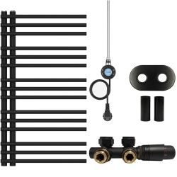 CERANO - Koupelnový radiátorový set Burke - kombinované vytápění, wifi tyč - asymetrické připojení 50 mm - 300W - černá matná - 900x500 mm (CER-392931)