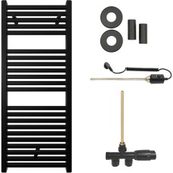 CERANO - Koupelnový radiátorový set Donovan - kombinované vytápění, termo tyč - boční jednobodové připojení - 300W - černá matná - 1200x500 mm (CER-562825)