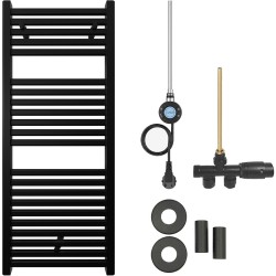CERANO - Koupelnový radiátorový set Donovan - kombinované vytápění, wifi tyč - boční jednobodové připojení - 300W - černá matná - 1200x500 mm (CER-532441)