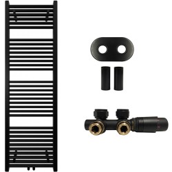 CERANO - Koupelnový radiátorový set Lincoln - ústřední vytápění - středové připojení 50 mm - 484W - černá matná - 1600x500 mm (CER-663415)