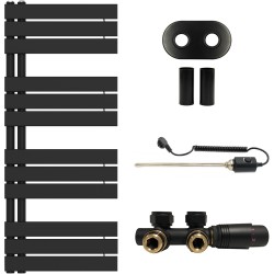 CERANO - Koupelnový radiátorový set Theo - kombinované vytápění, termo tyč - asymetrické připojení 50 mm - 300W - černá matná - 1200x500 mm (CER-956562)