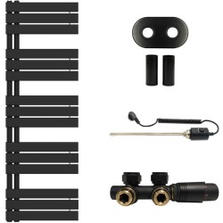 CERANO - Koupelnový radiátorový set Theo - kombinované vytápění, termo tyč - asymetrické připojení 50 mm - 600W - černá matná - 1600x500 mm (CER-970864)