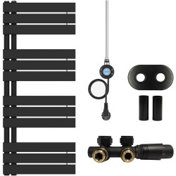 CERANO - Koupelnový radiátorový set Theo - kombinované vytápění, wifi tyč - asymetrické připojení 50 mm - 300W - černá matná - 1200x500 mm (CER-940858)