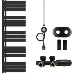 CERANO - Koupelnový radiátorový set Theo - kombinované vytápění, wifi tyč - asymetrické připojení 50 mm - 600W - černá matná - 1600x500 mm (CER-962616)