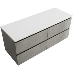 CERANO - Kúpeľňová skrinka Carole - betónovo šedá + doska pod umývadlo z lit. mramoru Elanys - 12 mm - biela matná - 120x49,2x46 (CER-8050BD85511)