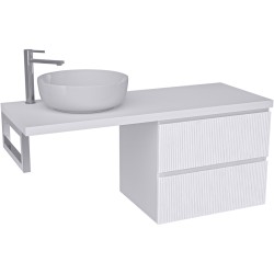 CERANO - Kúpeľňová skrinka Carole - biela matná ryhovaná + doska pod umývadlo Navira Pro - 36 mm + konzola chróm - 120x46x51,6 (CER-180248)
