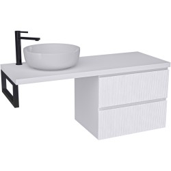 CERANO - Kúpeľňová skrinka Carole - biela matná ryhovaná + doska pod umývadlo Navira Pro - 36 mm + konzola čierna - 160x46x51,6 (CER-400526)