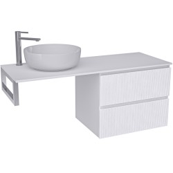CERANO - Kúpeľňová skrinka Carole - biela matná ryhovaná + doska pod umývadlo Navira Slim - 18 mm + konzola chróm - 120x46x49,8 (CER-171301)