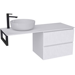 CERANO - Kúpeľňová skrinka Carole - biela matná ryhovaná + doska pod umývadlo Navira Slim - 18 mm + konzola čierna - 120x46x49,8 (CER-162113)